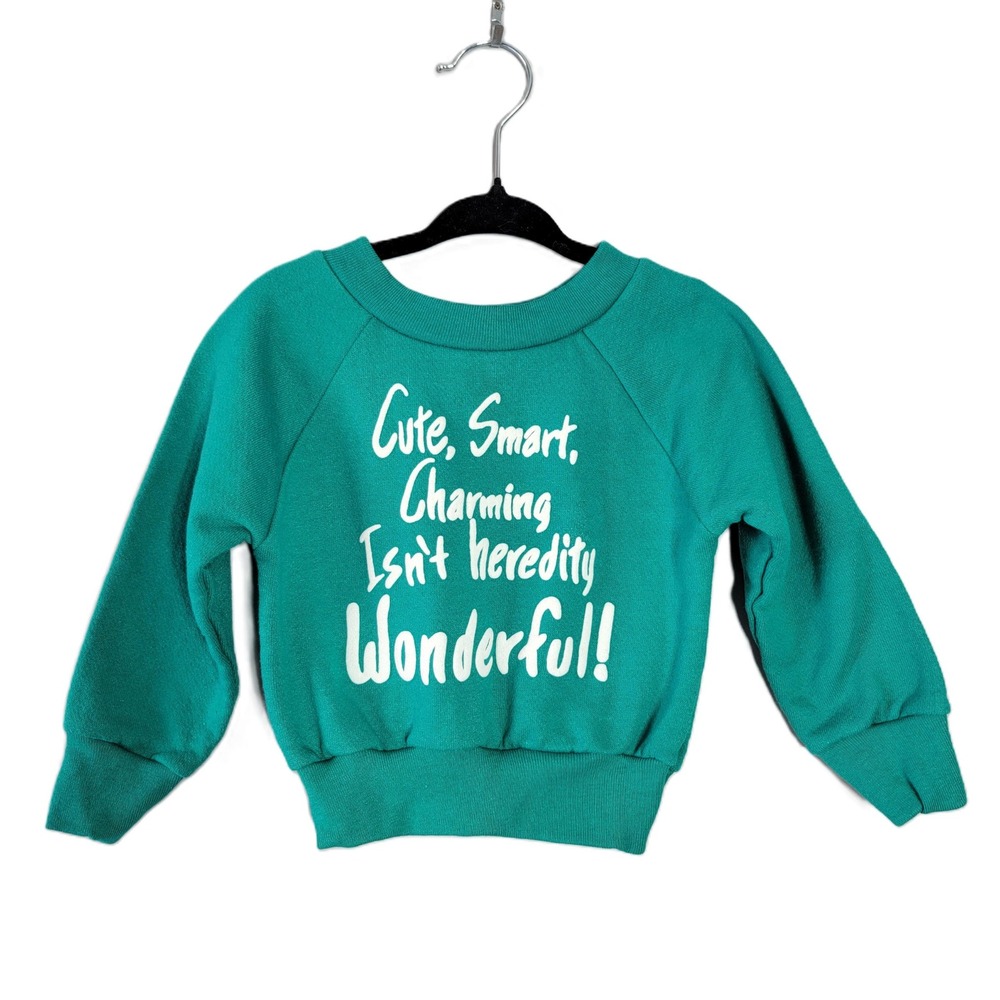 VTG Spencers Baby Sweatshirt 12-24m Turquoise "Cute Smart Charming"‎ Graphic